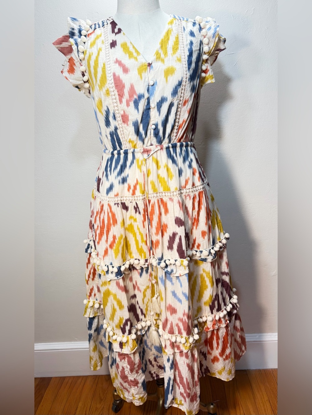 Point Sur/Anthropologie Women’s Multicolor Ikat Tiered Midi Dress